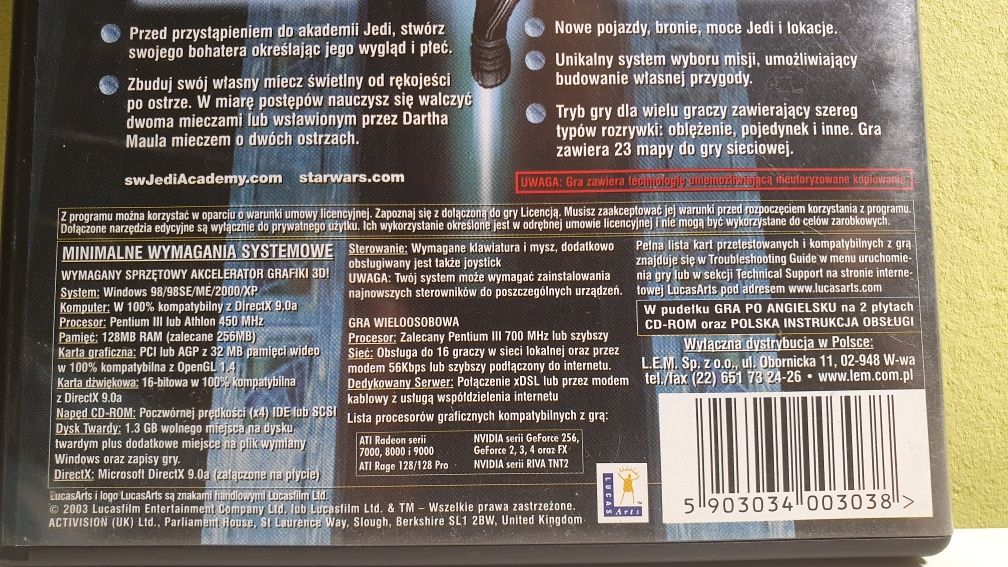 Star Wars Jedi Knight Jedi Academy PC PL