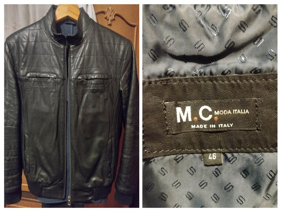 Чоловіча шкіряна куртка-бомбер