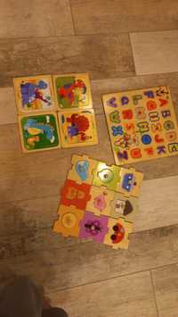 3 conjuntos puzzles madeira - infantil