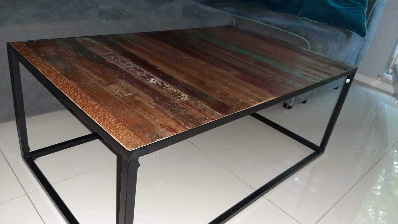 Stolik Kawowy Eko Metal i Lite Drewno Z Odzysku 100x60x40 Unikat