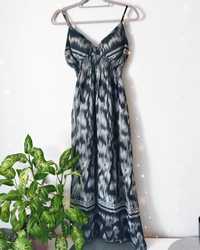 Sukienka letnia długa na ramiączka wzory szara czarna 40 L
