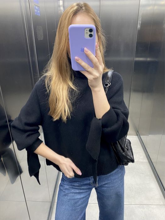 Sweter z golfem Zara 36 S czarny z wiązaniami