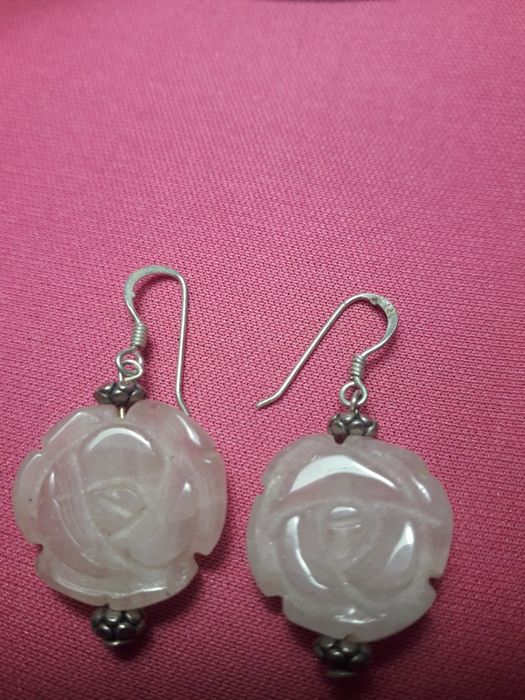 Brincos quartzo rosa e prata