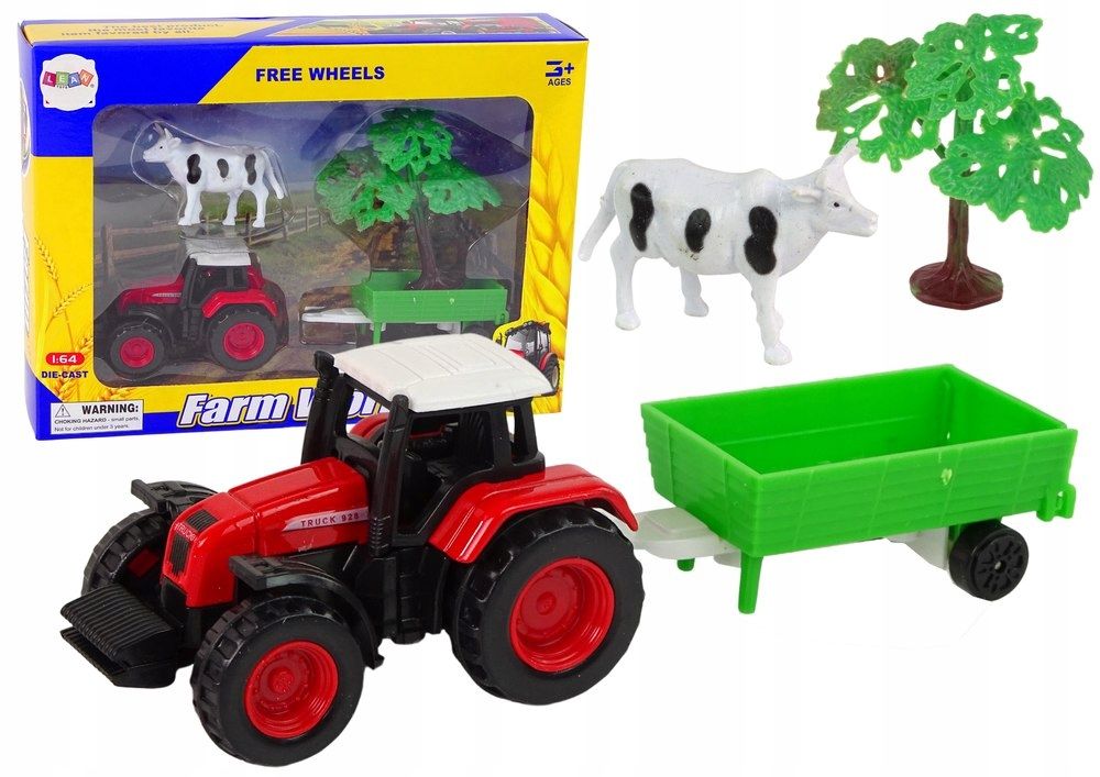 Zestaw Farma Traktor Przyczepa Krowa 1:64 Import L