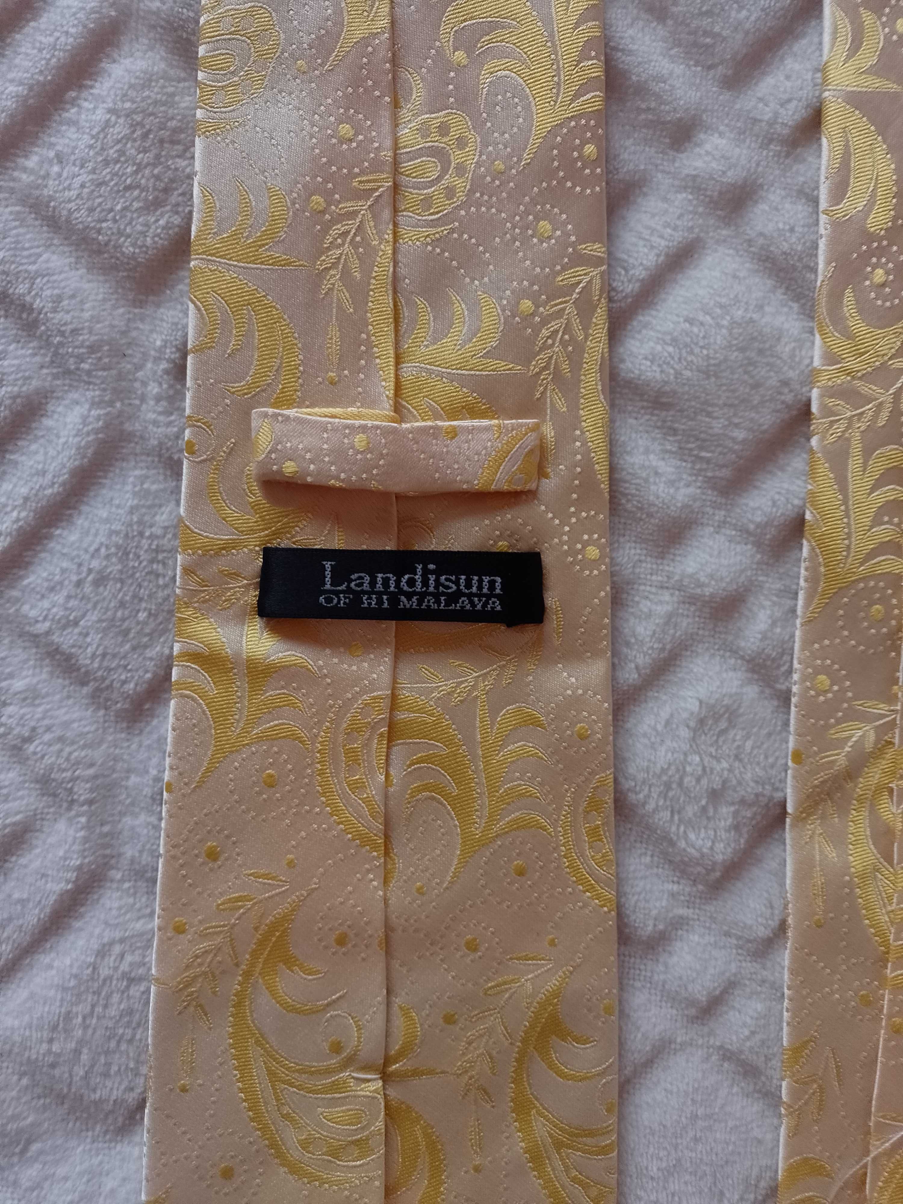 Landisun of Himalaya/Żółty krawat jedwabny że zdobieniem, jedwab