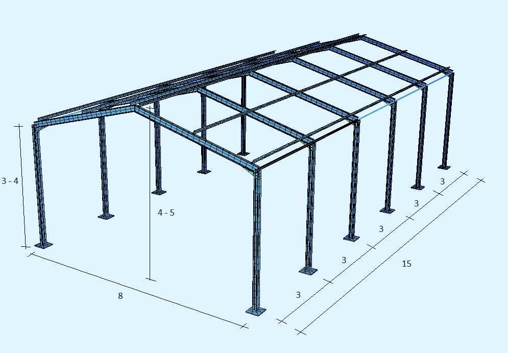 Hala, Magazyn, Wiata, Garaż, 8m  szerokości x 15m długości, h= 3m,NOWA