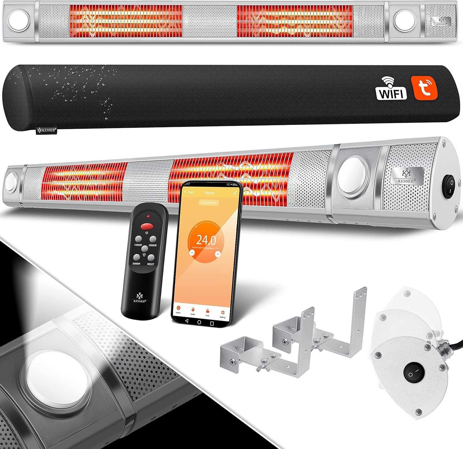 Promiennik Podczerwieni 3000W LED Grzejnik Tarasowy z WiFi i Pilotem