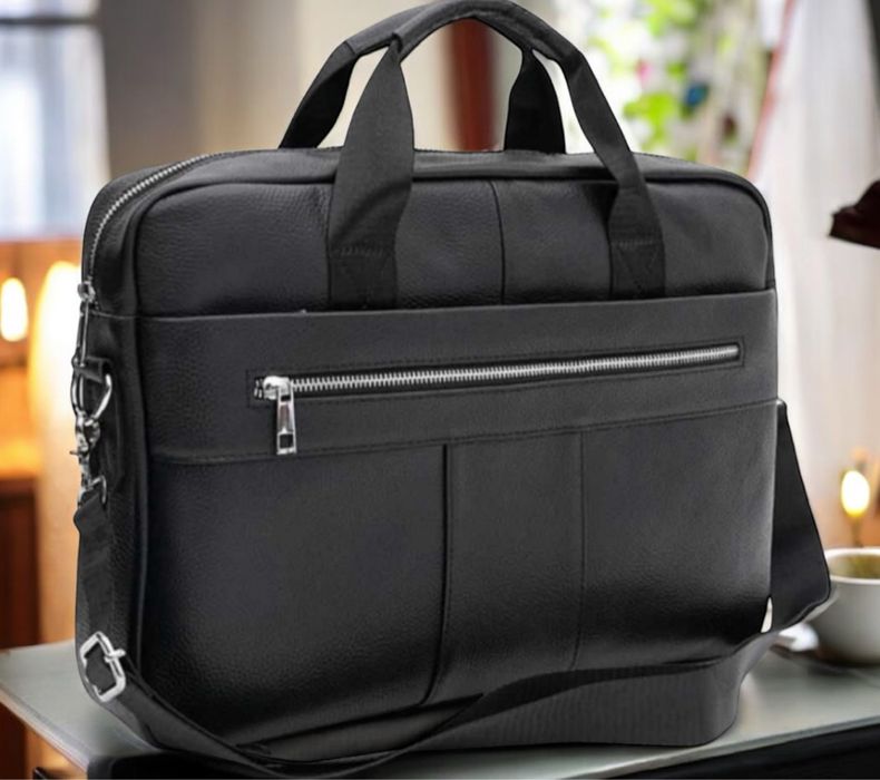 Якісна чоловіча шкіряна сумка- портфель, для ноутбука чи документів