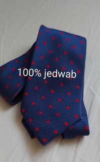 krawat jedwabny 100% jedwab silk Charles tyrwhitt granatowy kropki