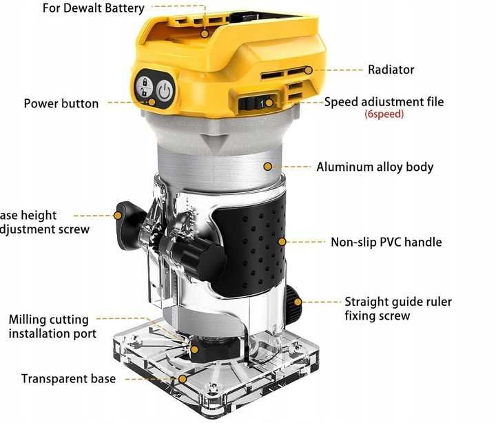 FREZARKA AKUMULATOROWA krawędziowa 18V 6 biegowa Grawerka Nowa