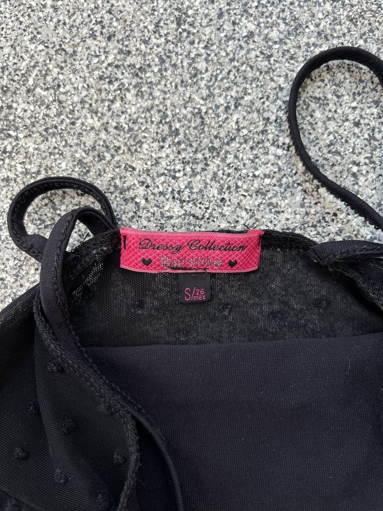 Bershka czarne dopasowane body tiul siateczka serca serduszka sexy S