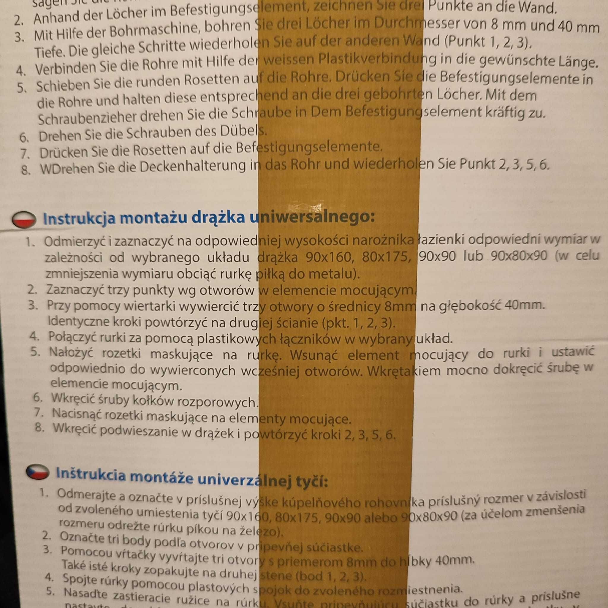 drążek do zasłony prysznicowej metalowy
