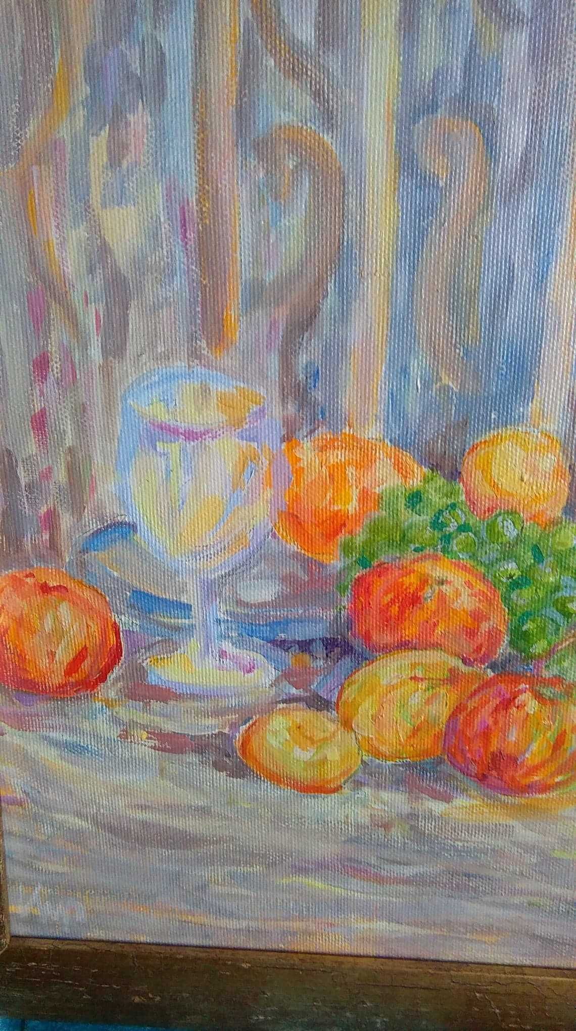 Kwiaty i owoce, obraz olejny na płótnie, 67x47 mal. Krystyna Kamieniak