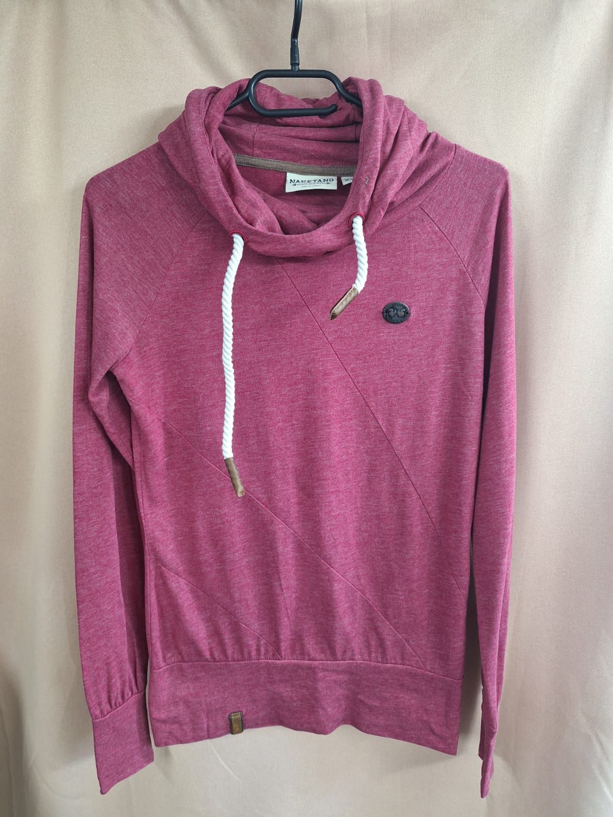 Bluzka T-shirt Naketano XS 34 bordowa burgundowa kaptur lekka bluza