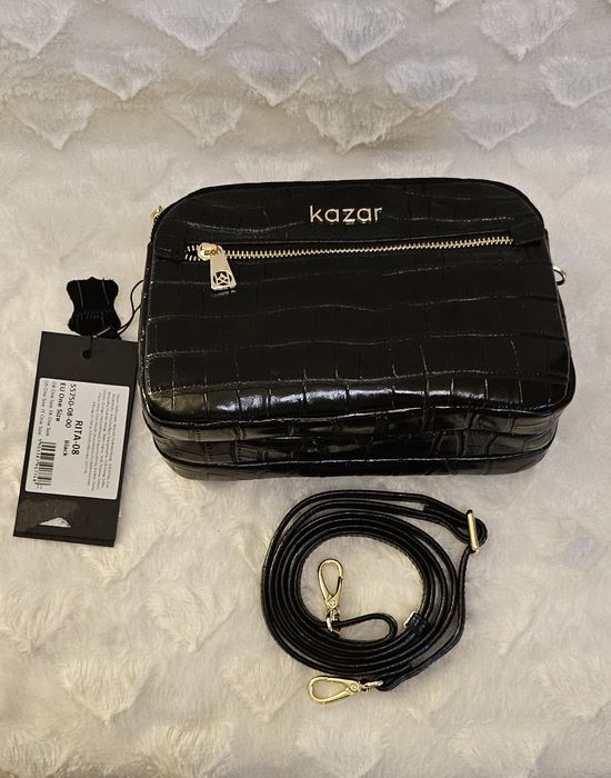 Czarna Piekna Torebka tłoczona w ponadczasowy krokodyli  wzór. Nowa!