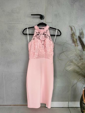Różowa ołówkowa sukienka XS 34 Chi Chi London koronkowa koronka