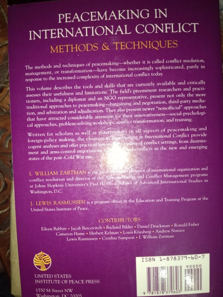 Peacemaking in International Conflict: Methods and Techniques.
