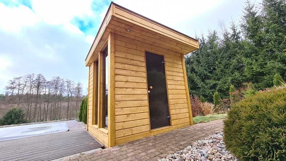 Sauna fińska, sucha, zewnętrzna, ogrodowa, SPA, beczka, model BALTIC