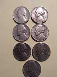 Moedas 5 cêntimos Jefferson Nickel 1952/1959 EUA