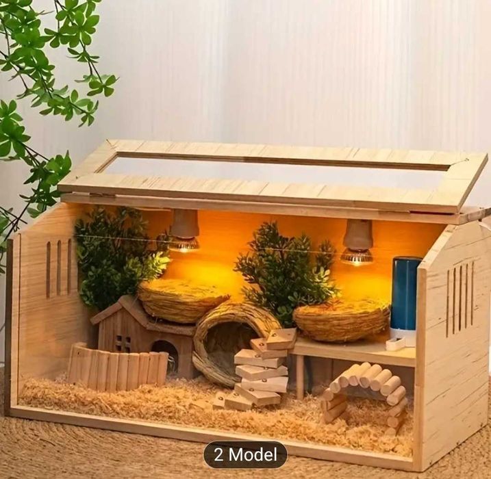 Klatka dla chomika - drewniana,nowa z wyposażeniem