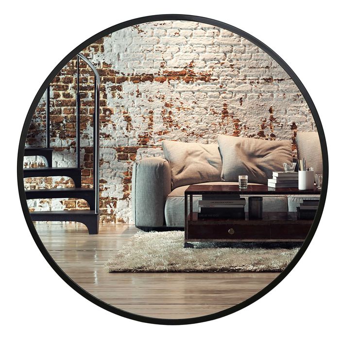 Lustro ścienne loftowe Sander 50 cm czarna rama loft boho okrągłe