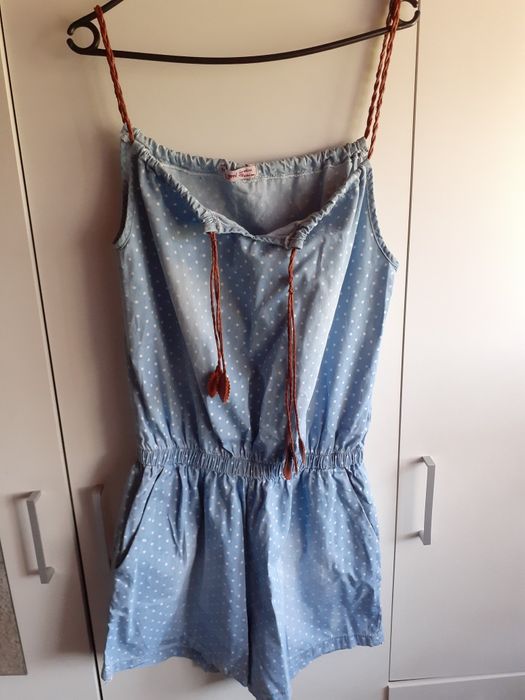 Kombinezon letni błękitny kropki rzemyki S/M