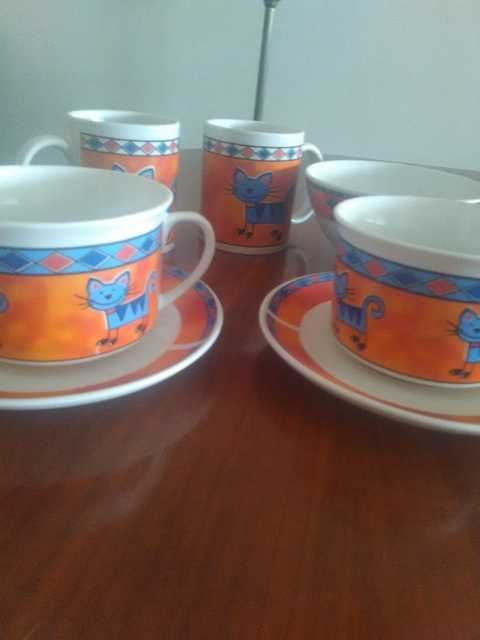 Conjunto de loiça com gatos (7 peças)