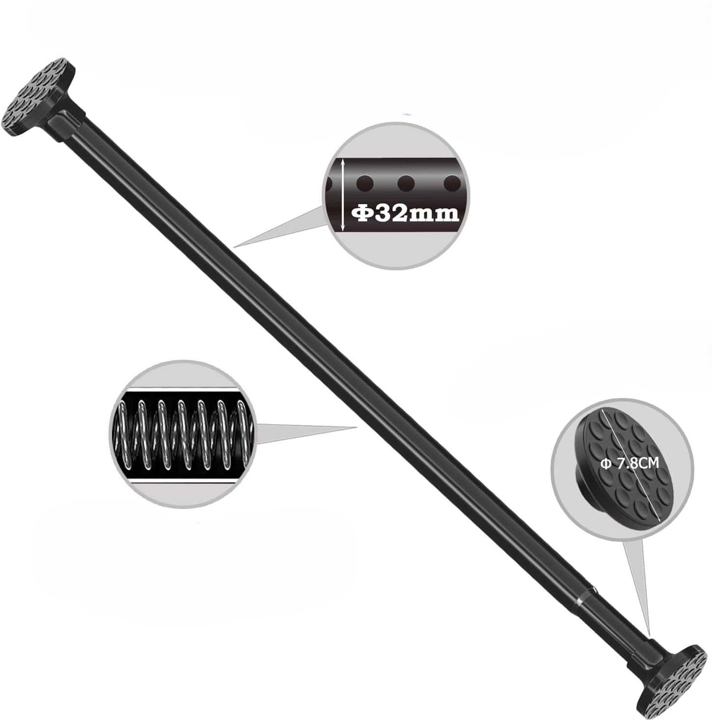 Czarny karnisz teleskopowy 84–160 cm Ø32 mm bez wiercenia