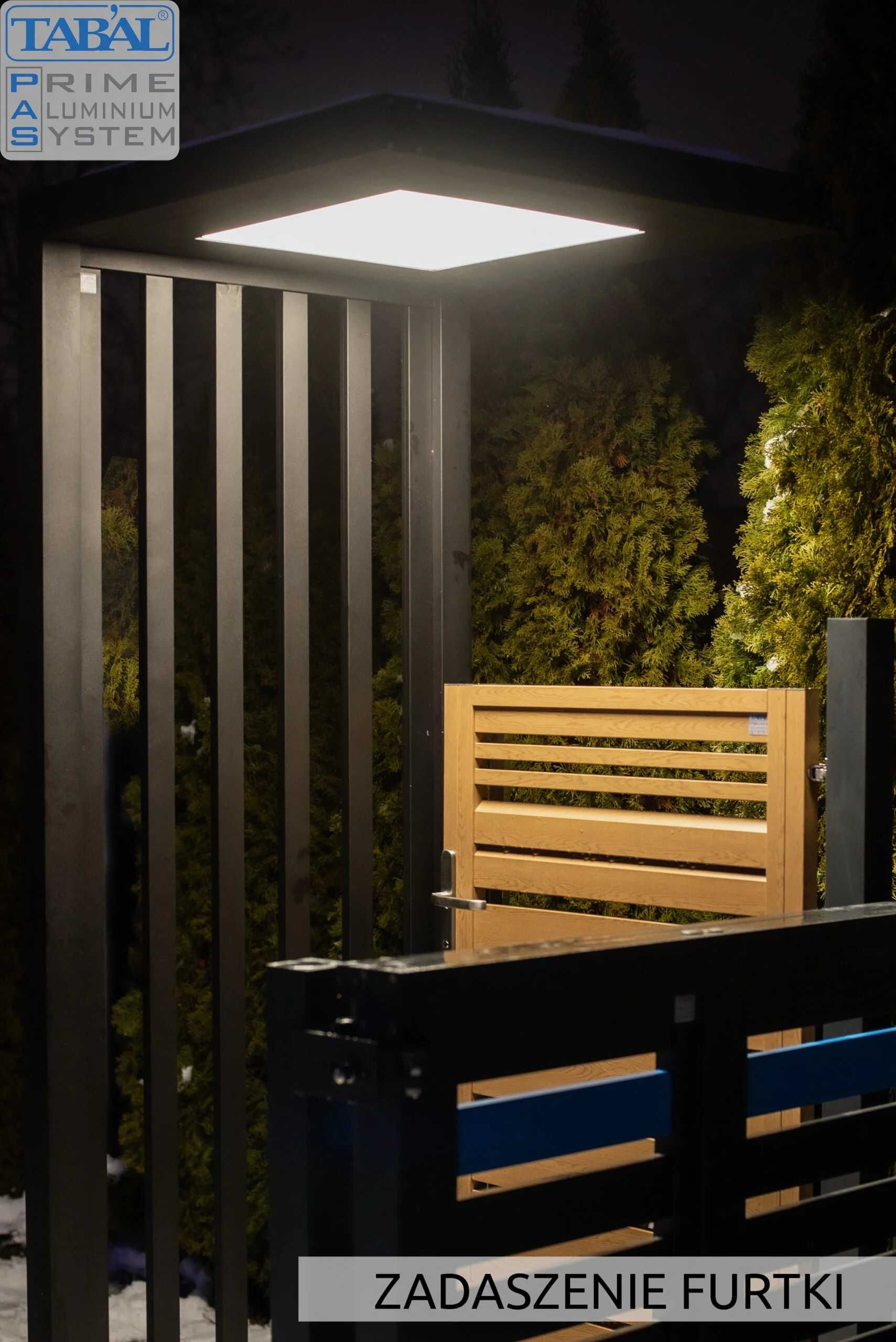Aluminiowe zadaszenie furtki, oświetlenie LED - portal - PRODUCENT
