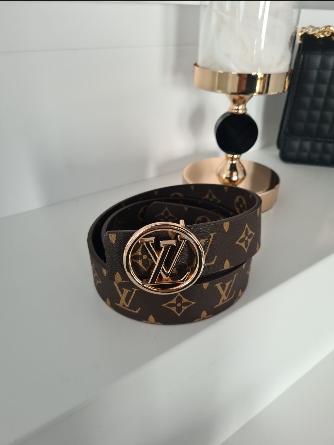 Paski Louis Vuitton  brązowe  złote logo 110 cm