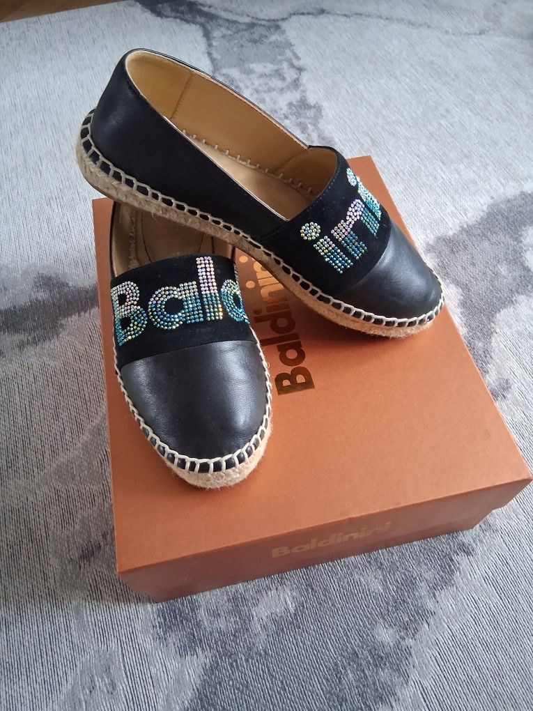 Espadryle Baldinini oryginalne 37 czarne skórzane