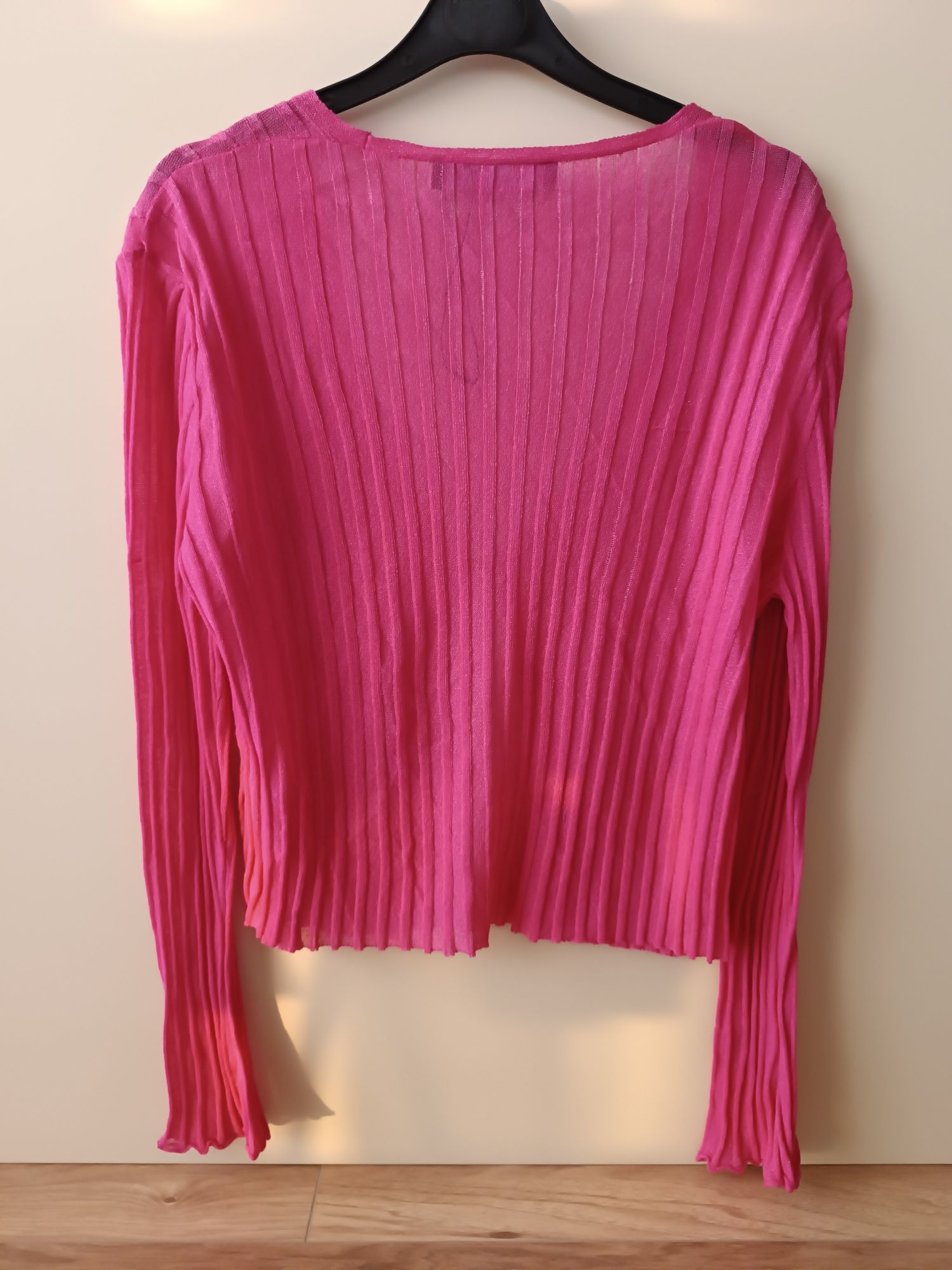 Różowy cienki sweter kardigan narzutka prążkowany XS/S 34/36