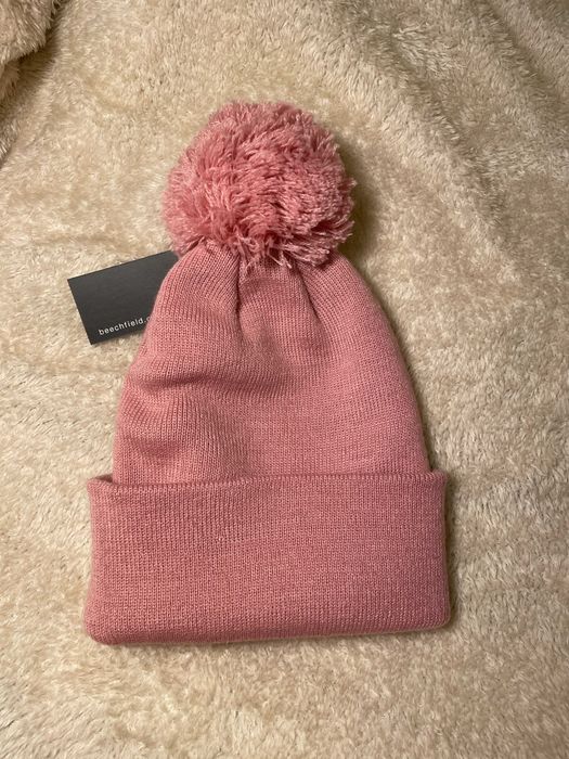 Dziecięca - dziewczęca czapka zimowa z pomponem – Pastelowy Róż