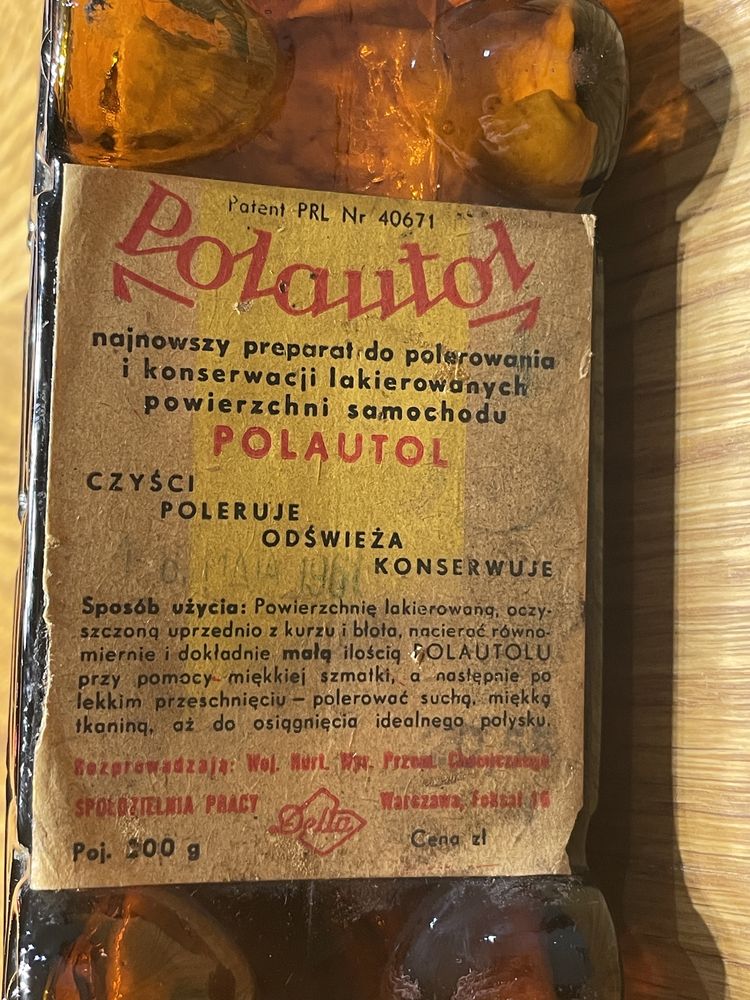 Polautol patent PRL szklany samochód butelka stan oryginalny