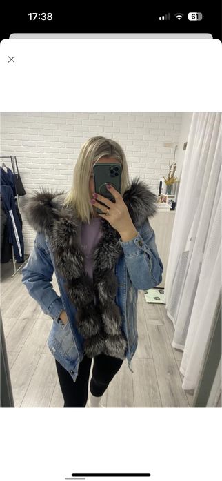 Зимова джинсова парка куртка на меху