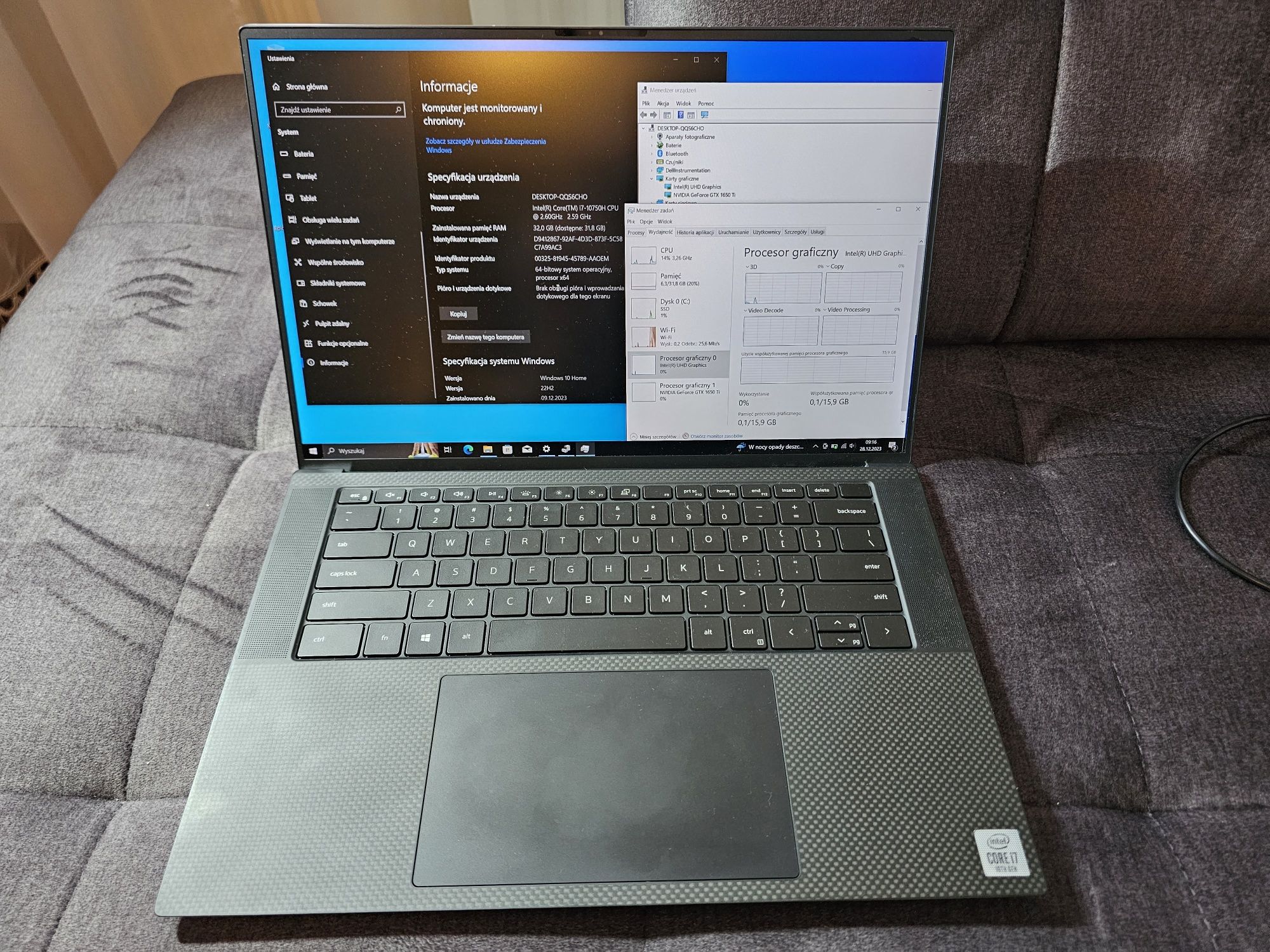 Laptop Dell XPS 15 9500 i7-10750H 32GB 1TB GTX1650 Ti