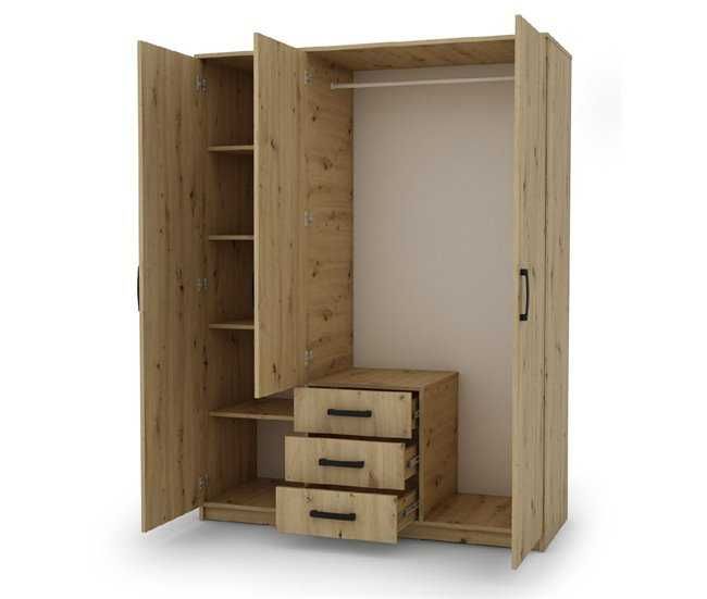 Roupeiro DUNA 3 portas batentes com espelho 150x200cm carvalho