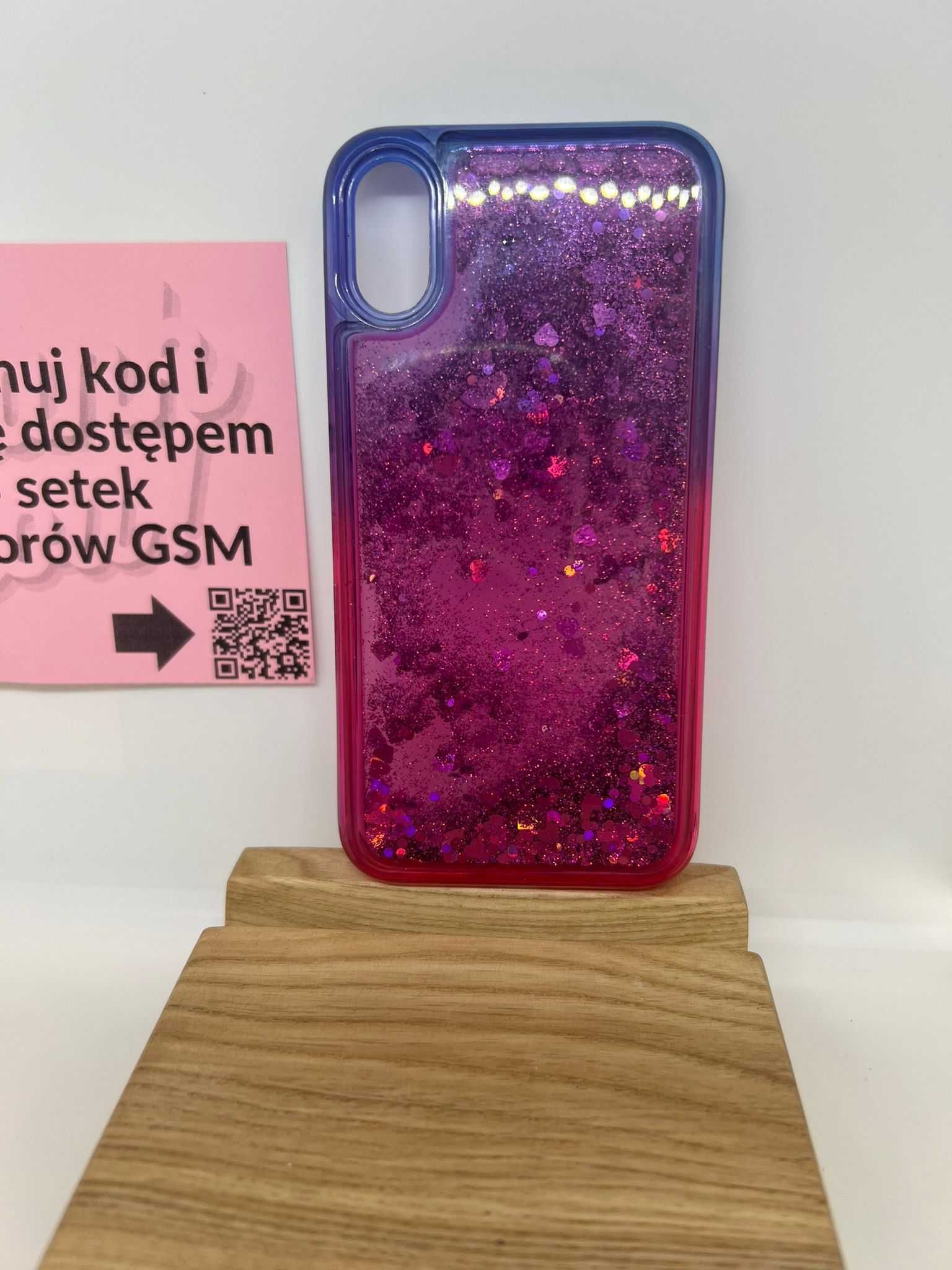 Etui Brokatowe do iPhone X/XS - brokat w żelu - niebiesko - różowe