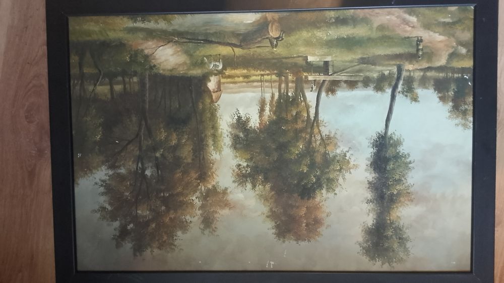 Obraz krajobraz drzew, ludzi, zwierząt