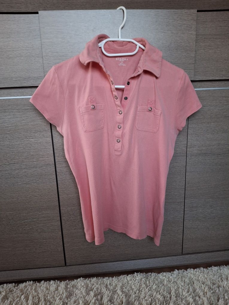 Różowa polówka z kieszeniami, tshirt damski, napy Sonoma
