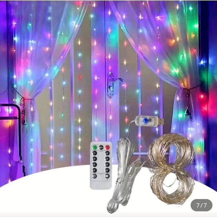 АКЦІЯ, Новорічна гірлянда-ШТОРА 300 LED 3х3 м. з дистанційним пультом