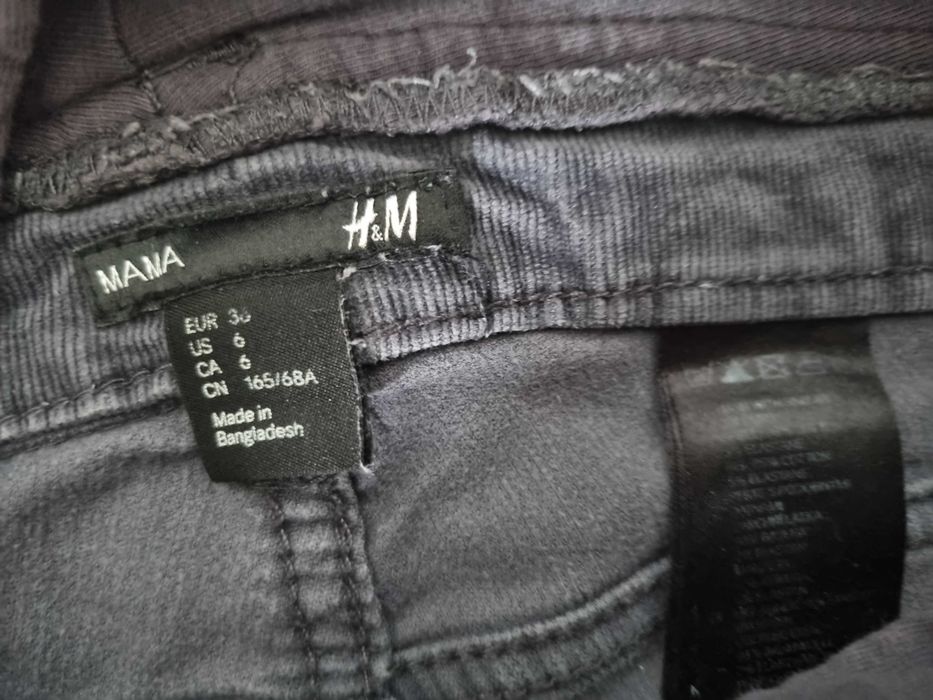 Spodnie ciążowe H&M szare sztruksowe rozm 36