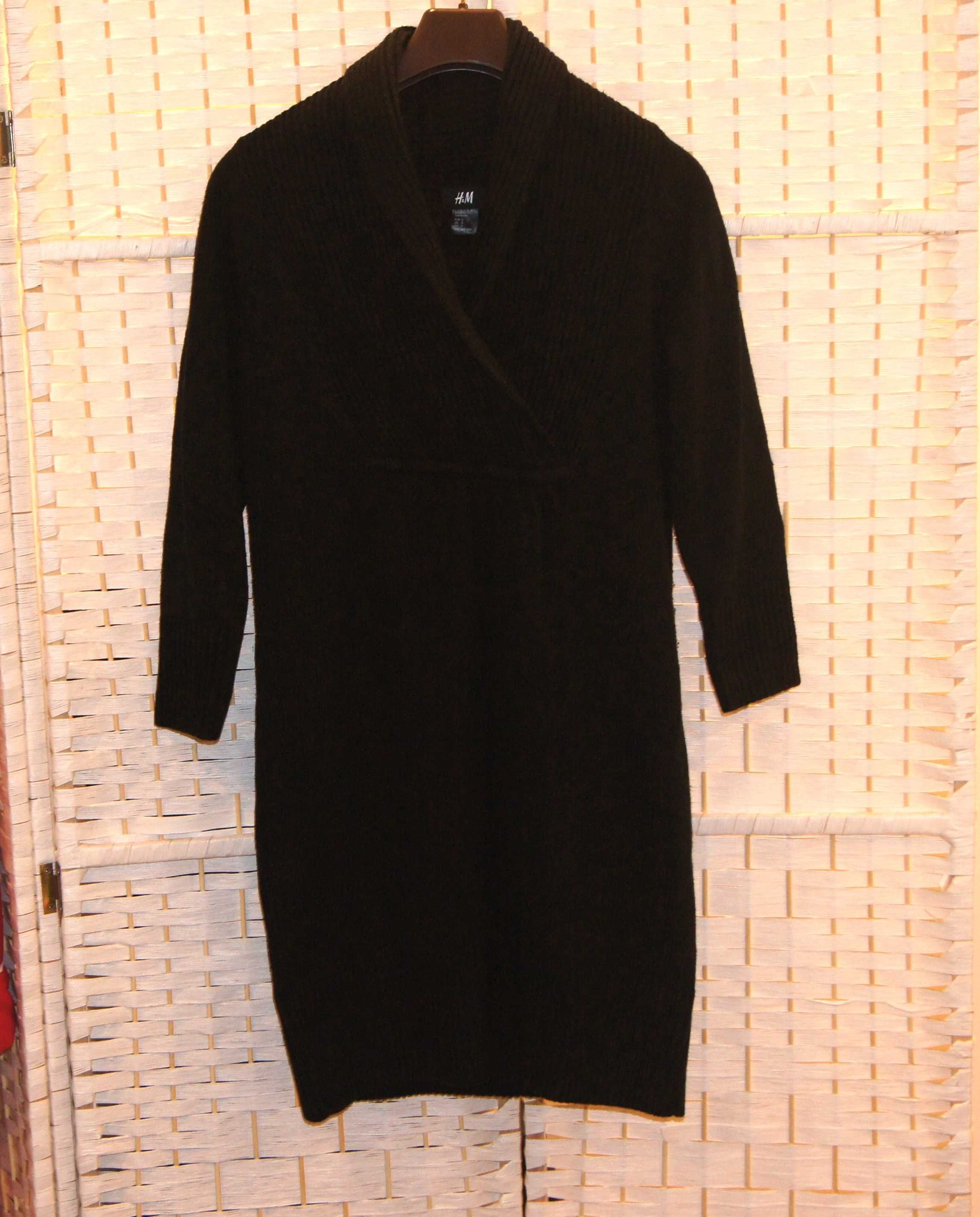 H&M czarna ciepła sukienka sweterkowa ciążowa 36 S