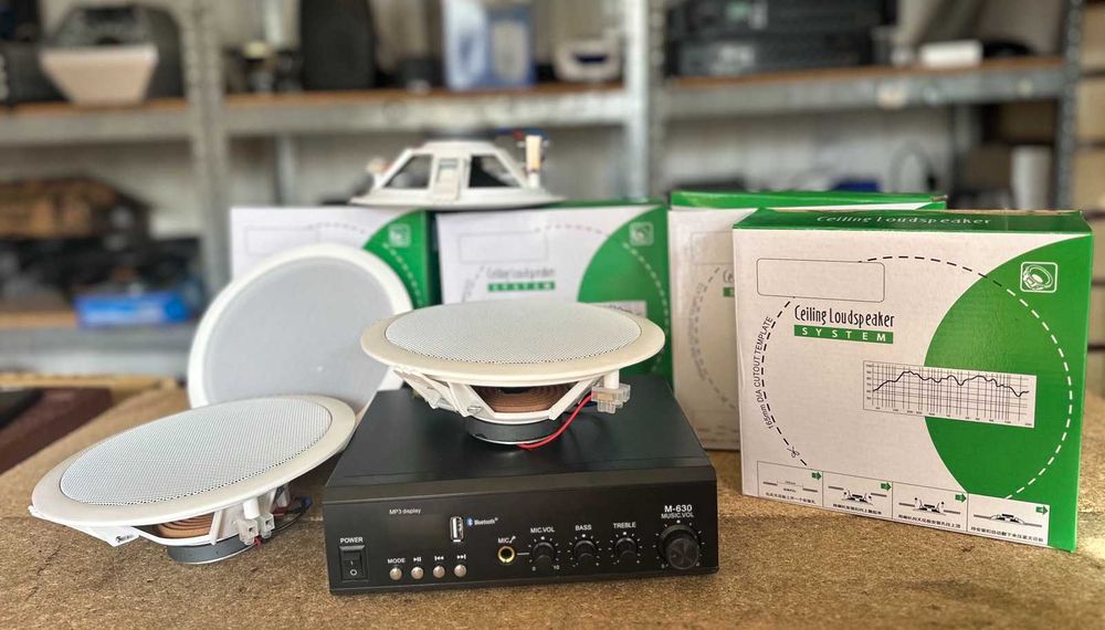 Фоновая озвучка кафе бара тогрового зала  усь и колонки 4 шт