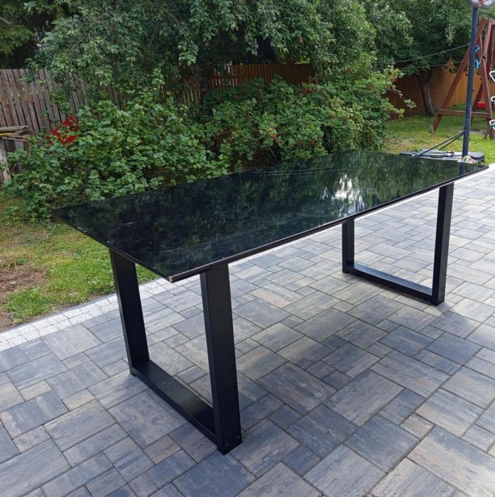 Nowy stół czarny 90x180 połysk metalowe nogi