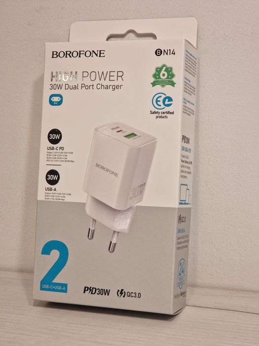 Ładowarka sieciowa BN14 Royal GaN - USB + Typ C - QC 3.0 PD 3.0  30Wat