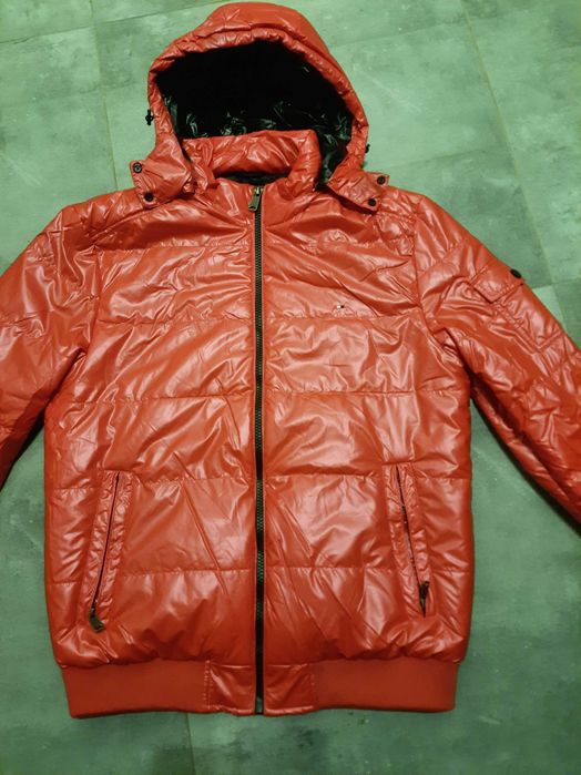 Kurtka meska lakierowana czerwona hilfiger zimowa xxl 2xl blyszczaca
