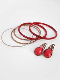 Zestaw eleganckiej biżuterii czerwonej na święta bransoletki+ kolczyki