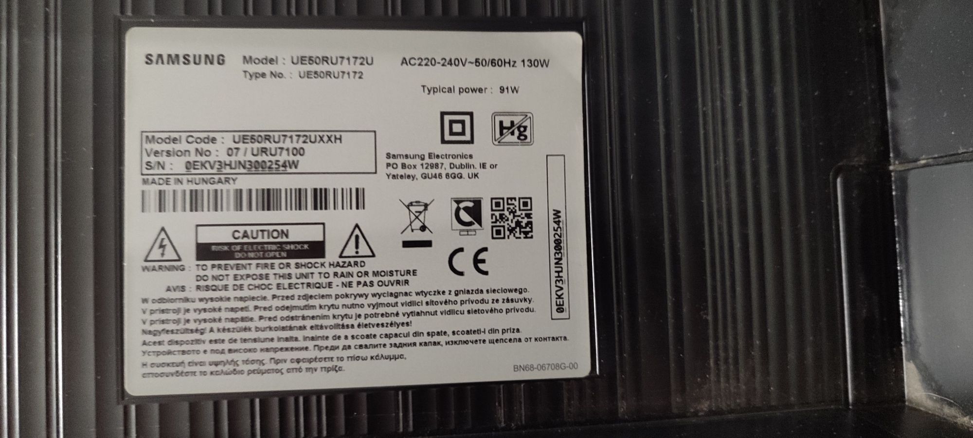 Telewizor Samsung UE50RU7172U. 50"cali. Uszkodzona matryca. Polecam!