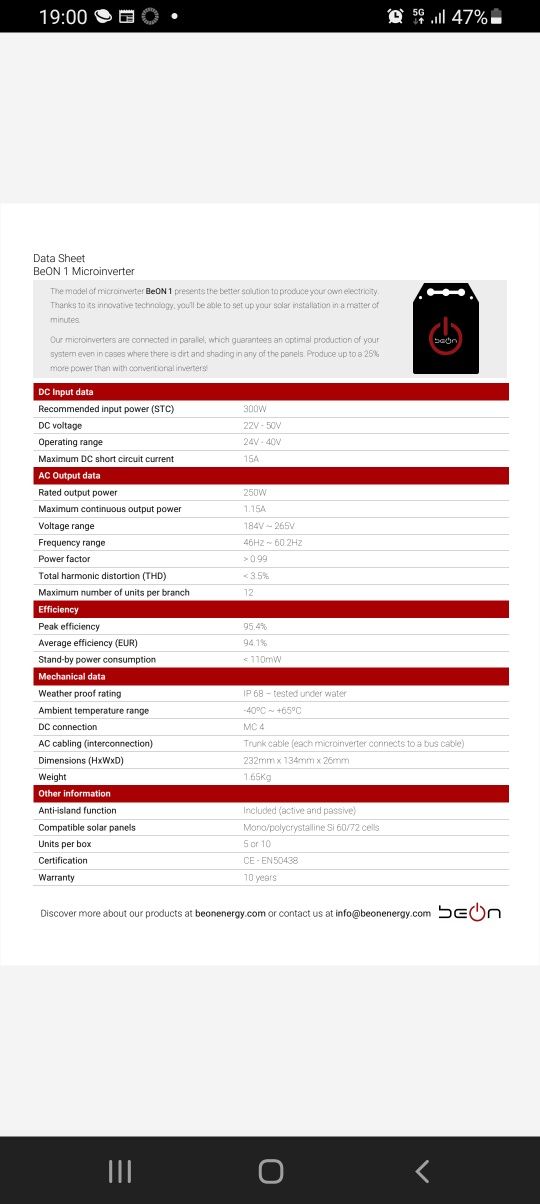 Inversores Solares Be On (Edp) 300 w cada Injeção  Directa monofasicos